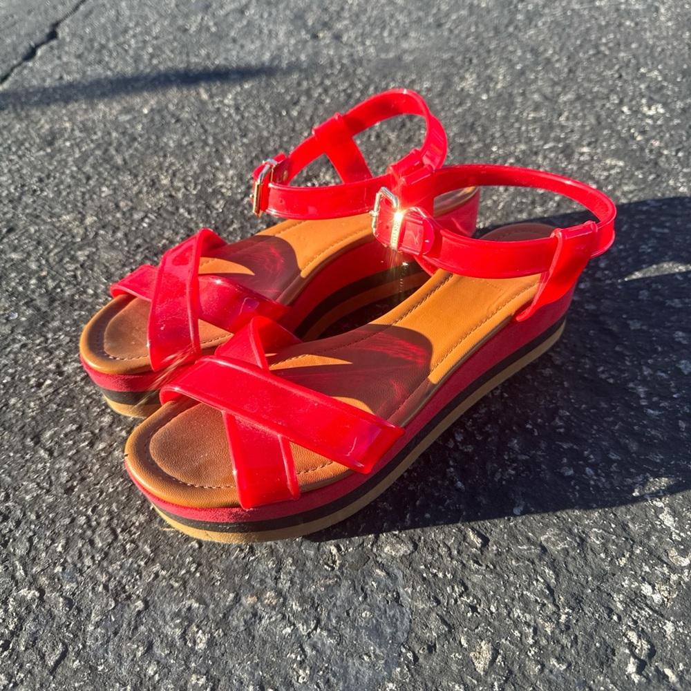 Fendi Red PVC Hydra Crisscross Ankle Strap Platform Sandals size 42